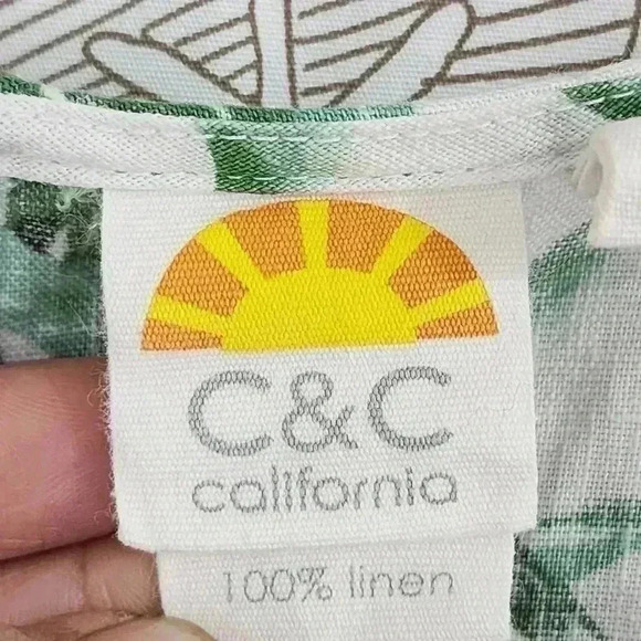 C&C California 100% Linen Leaves Printed Mini Tank Dress M Unlined - Picture 7 of 8